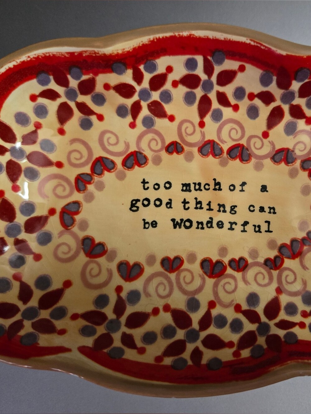 Natural Life Boho Ceramic Vanity Tray Soap Ring Dish Trinket Bowl Folk Art